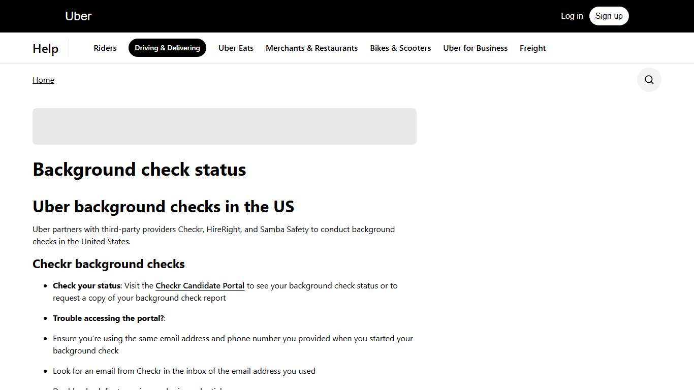 Background check status | Driving & Delivering | Uber Help